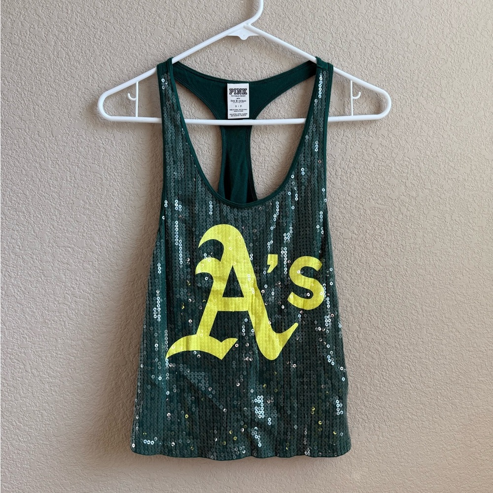 PINK Victoria's Secret Sequins A’s MLB Tank Top